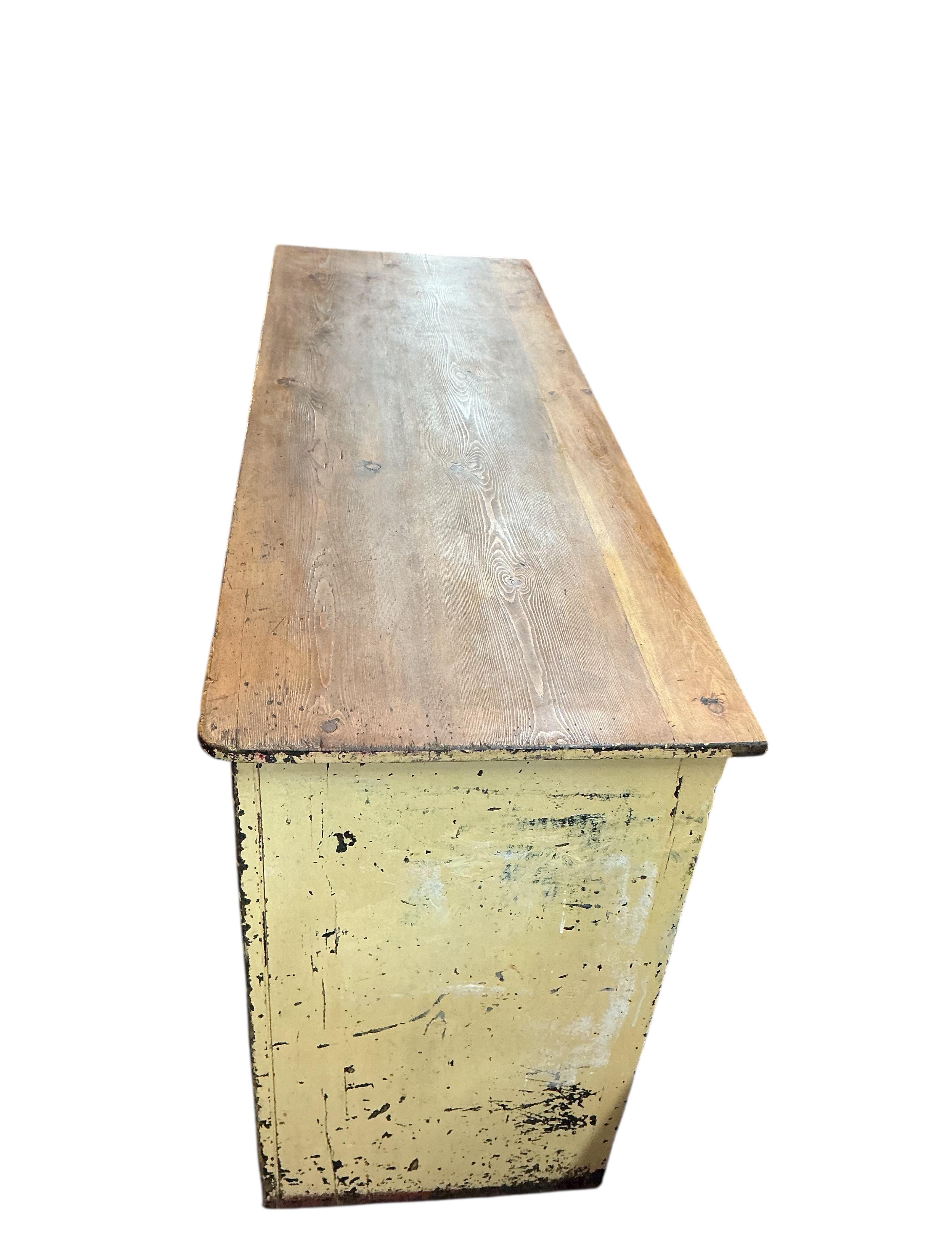 A Victorian painted pine two door household cabinet, width 152cm, depth 53cm, height 89cm